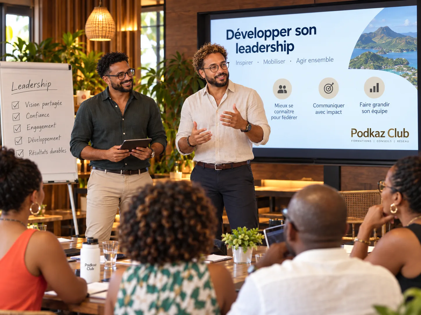 Anthony et Maori animant un atelier leadership